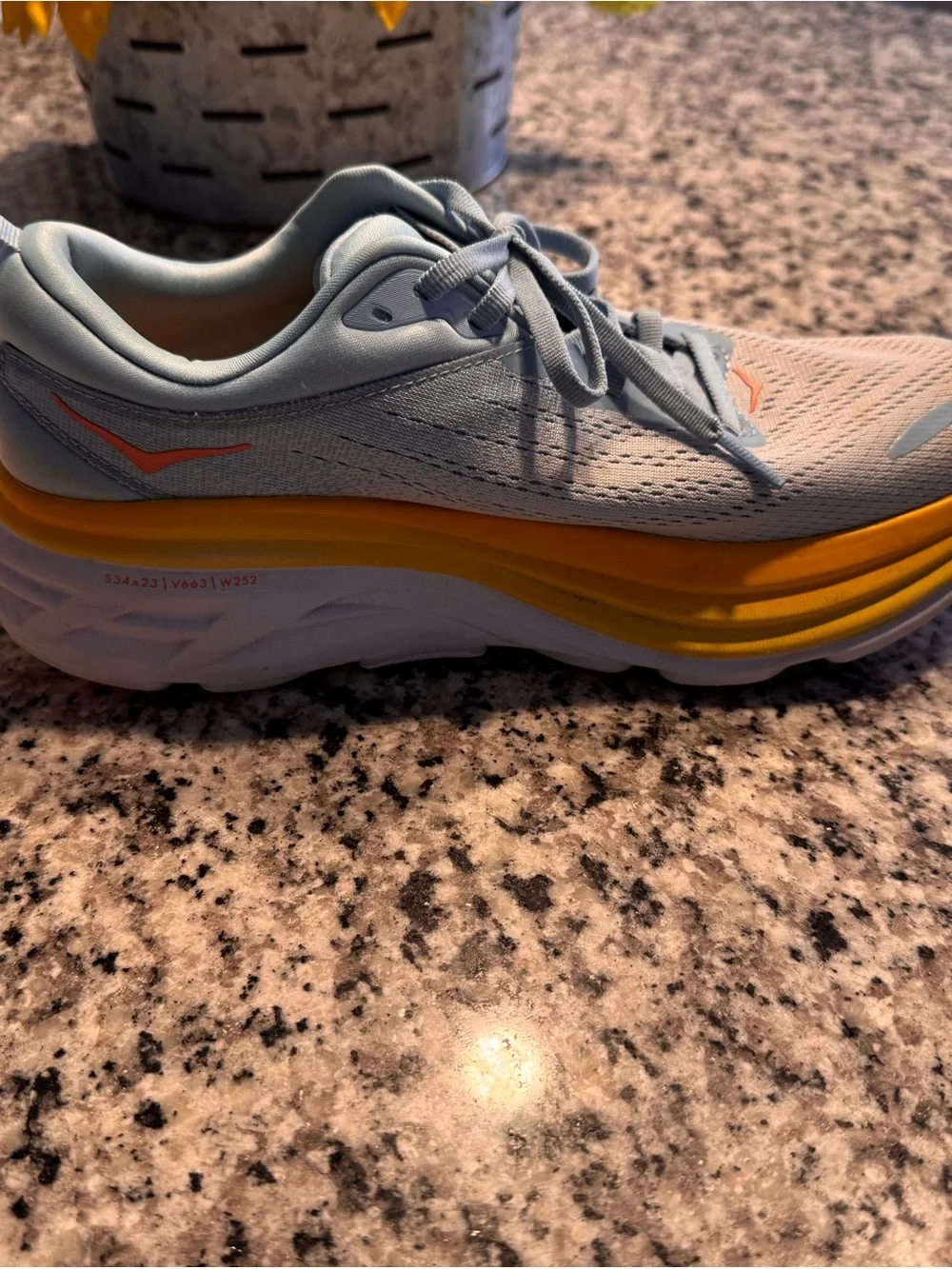 Hoka Bondi 8 Women’s Light Blue Shoe with Yellow Midsole
